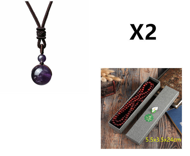 Moderiktigt 16mm Halsband med Naturlig Obsidianhänge och Ametist för Män och Kvinnor