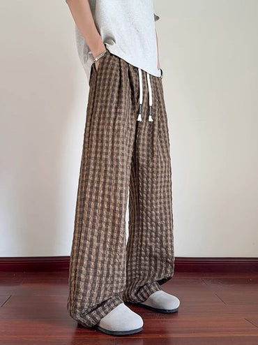 Seersucker Plaid Drape Texture Men's Casual Pants