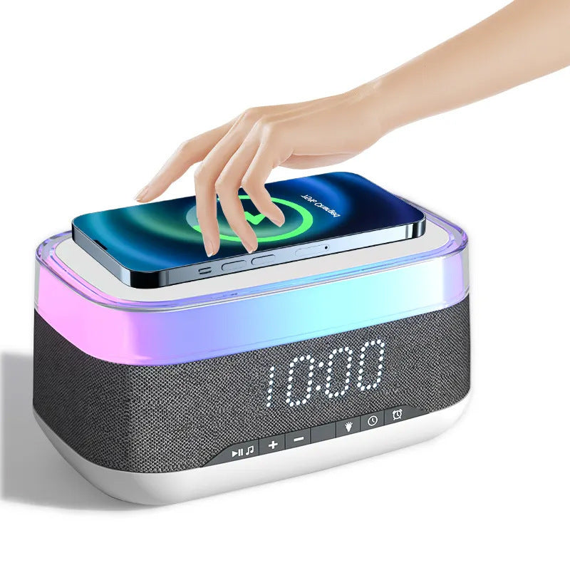 Réveil multifonctionnel Intelligent, haut-parleur Bluetooth, chargeur sans fil, Charge rapide, horloge d'ambiance, veilleuse, décoration de la maison