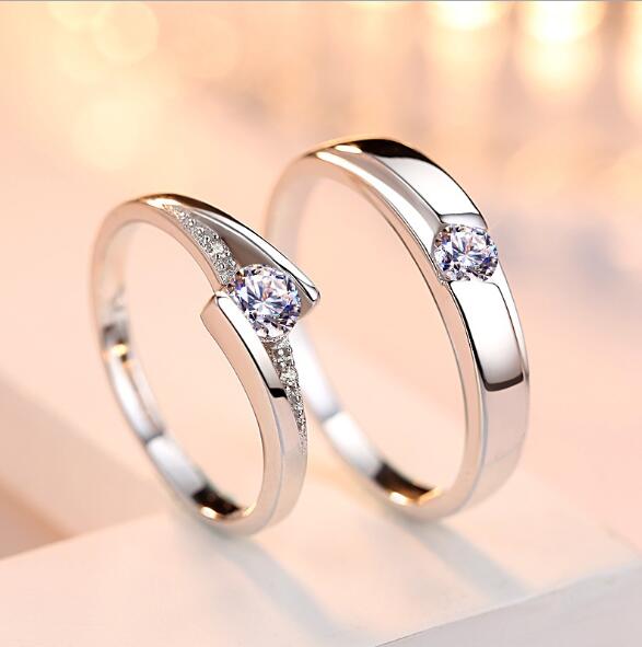 Simulation Diamond Ring Par Ringar Ett par Live 925 Silver Vigselringar för män och kvinnor Bokstäver Ringar Diamantringar