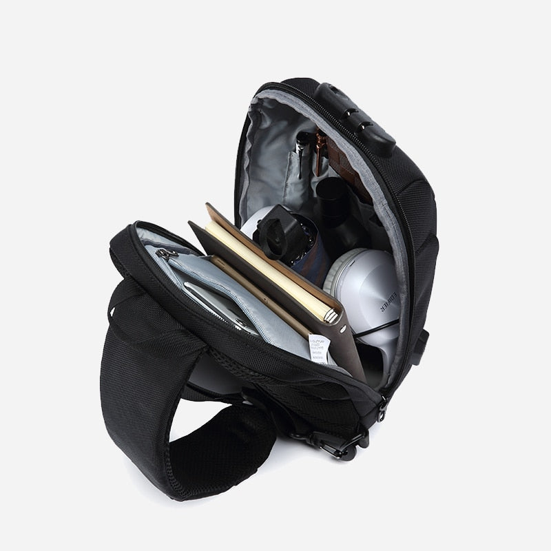 Sac à bandoulière multifonctionnel antivol sac de poitrine étanche USB