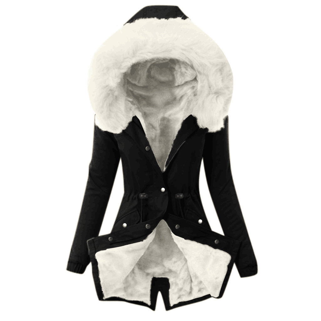 Veste en peluche à capuche avec cordon de serrage pour femme