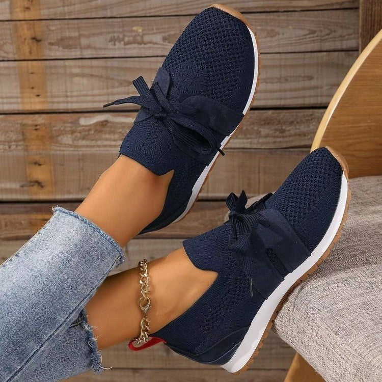 Nya Lace Up Mesh Flats Skor För Kvinnor Andas Casual Andas Walking Wedges Skor