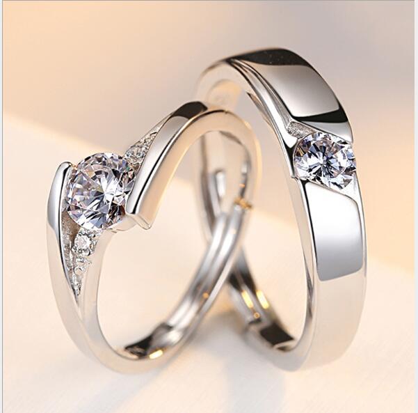 Simulation Diamond Ring Par Ringar Ett par Live 925 Silver Vigselringar för män och kvinnor Bokstäver Ringar Diamantringar