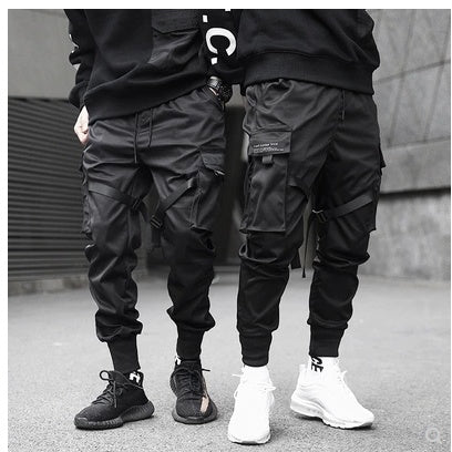 Offre spéciale hommes noir Hip Hop Cargo pantalon taille élastique survêtement pantalon de survêtement poches pleine longueur décontracté mode