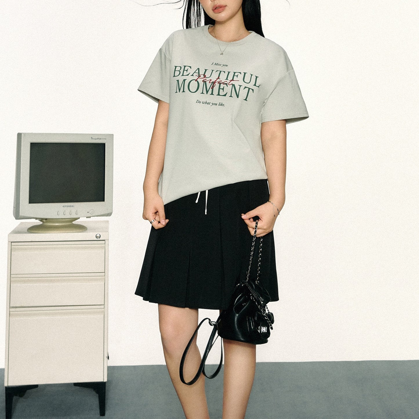 Courtyard Quick Color Drawstring Pleated A-Line Dress - Half-length Dress Skirt