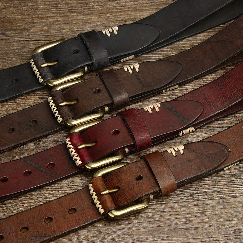 Men's Handmade Retro First Layer Cow Leather Belt - Artisan Distinction