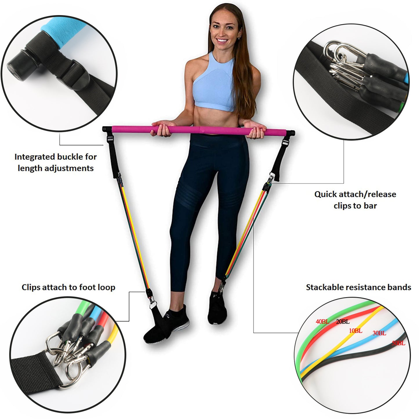 Fitness Yoga Pilates Bar Bärbar gymtillbehör Sport Elastiska Bodybuilding Motståndsband för hemmatränare Träningsutrustning