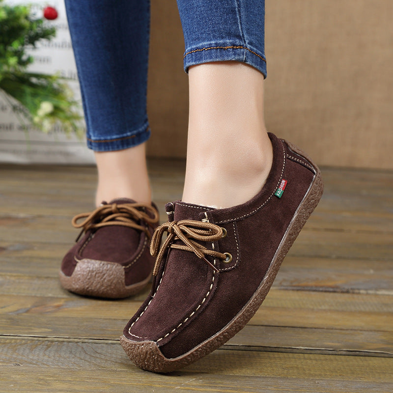 Women's Frosted Lace-Up Flat Sneakers with Plush Lining