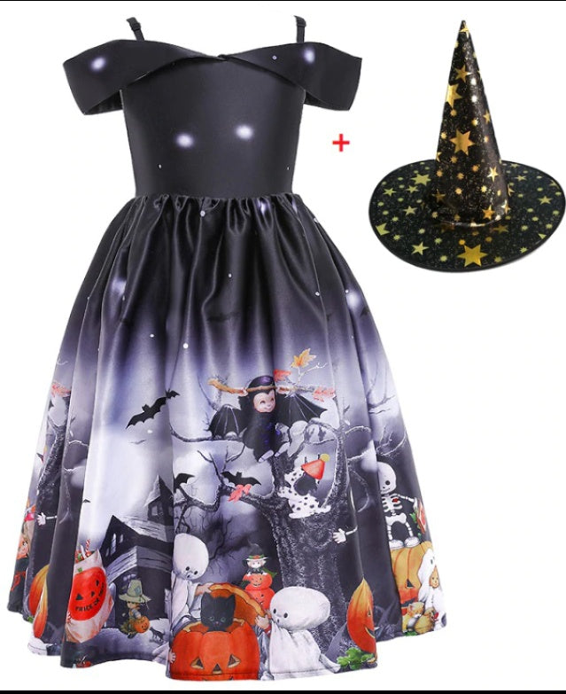 Robe de princesse d'Halloween en maille imprimée Halloween