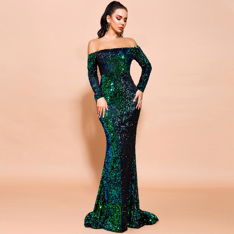 Holiday Entertainment: Strapless Long Sleeve Sequins Party Dress