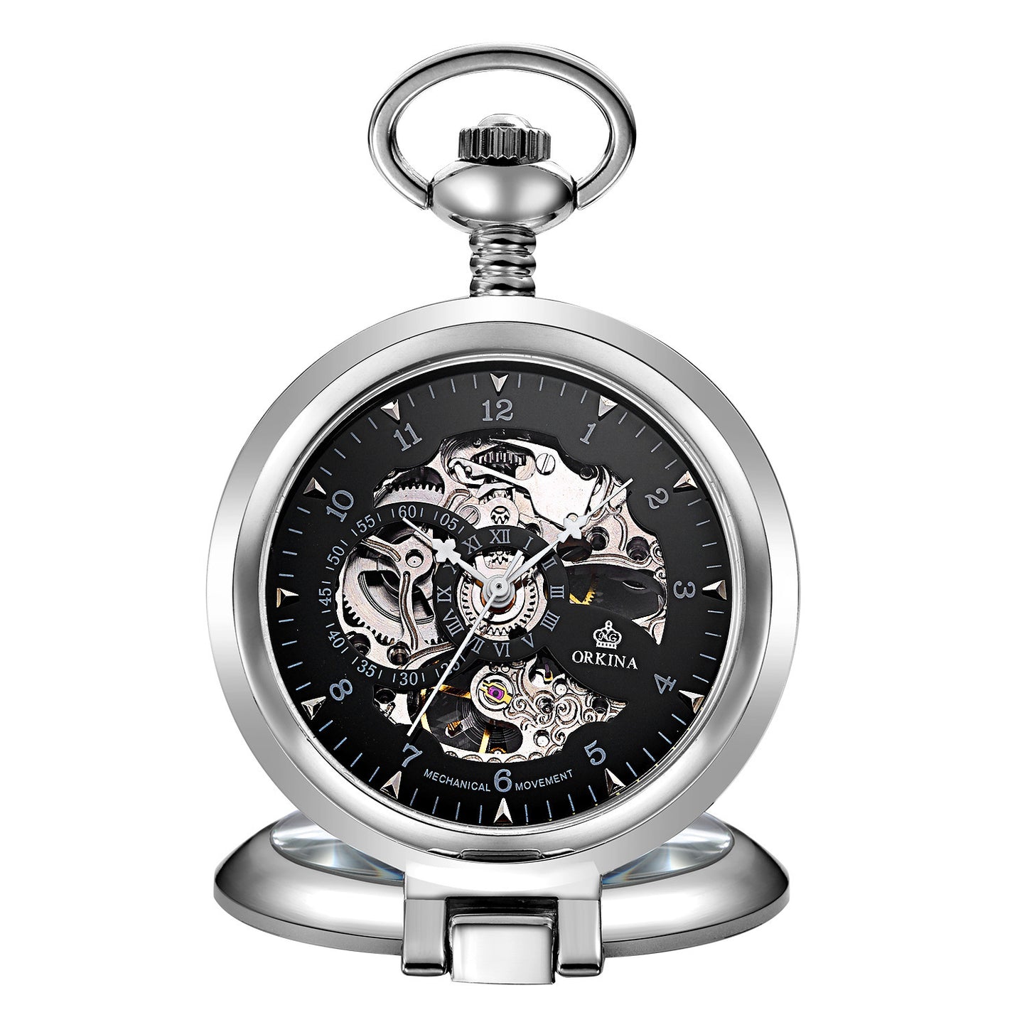 Flip Manual Mechanical Pocket Watch Roman Engraved Skeleton - Traditional Craftsmanship Elegant Precision Unique Stylish