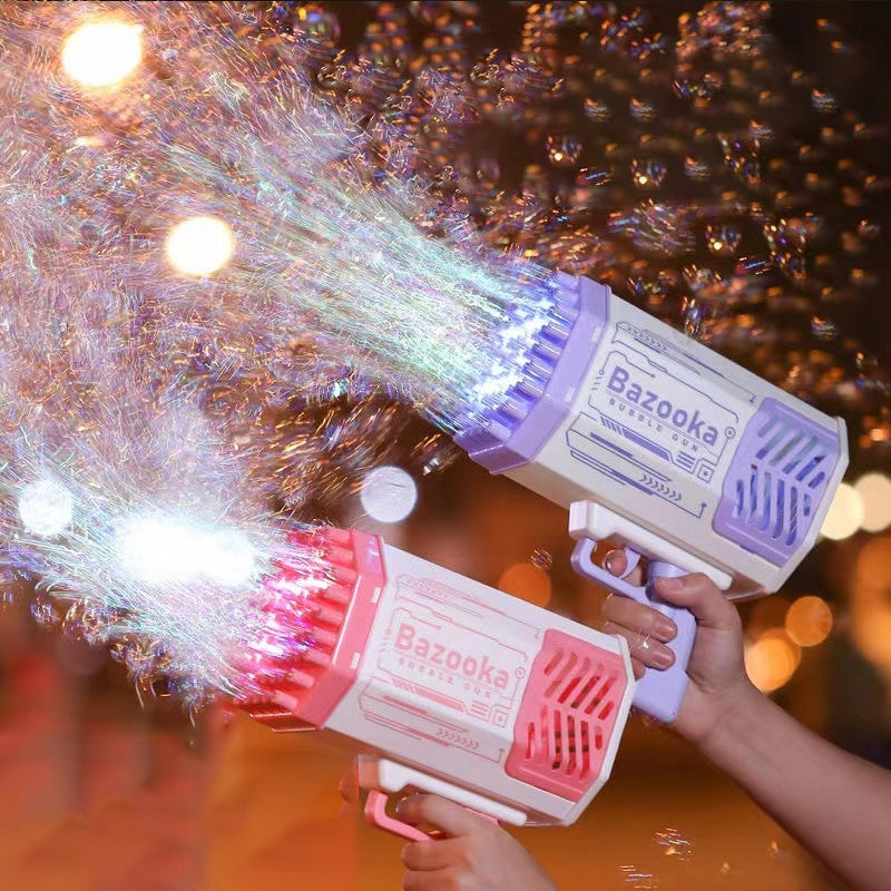 Bubble Gun Rocket 69 hål såpbubblor maskingevär form automatisk blåsare med lätta leksaker för barn Pomperos