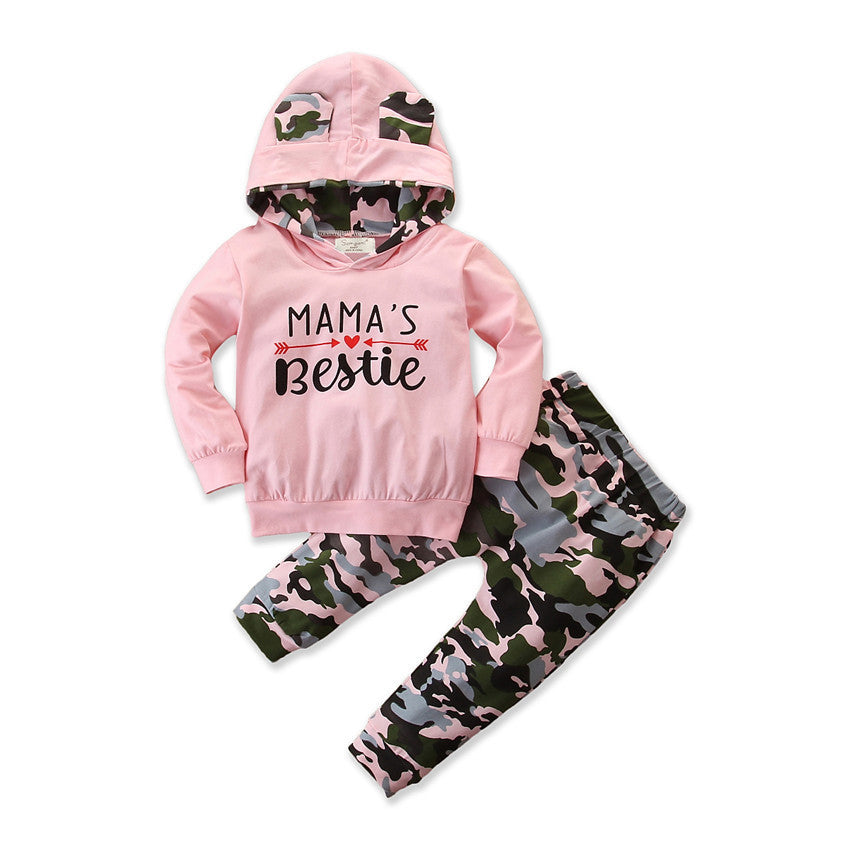 Pull à capuche pour filles, petit costume Type Ins, Camouflage, ensemble 2 pièces, printemps et automne