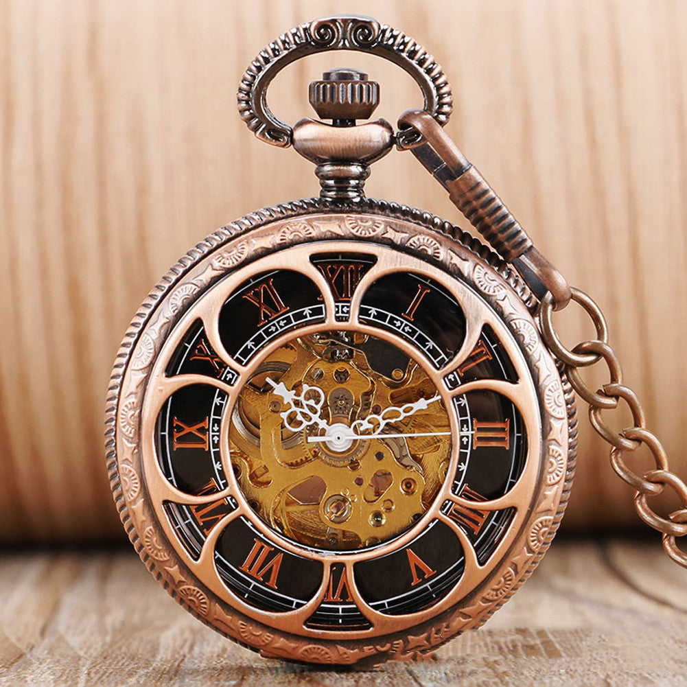Skeleton Sun Flower Automatic Mechanical Pocket Watch - Elegant Intricate Sophisticated Timeless Durable Exquisite
