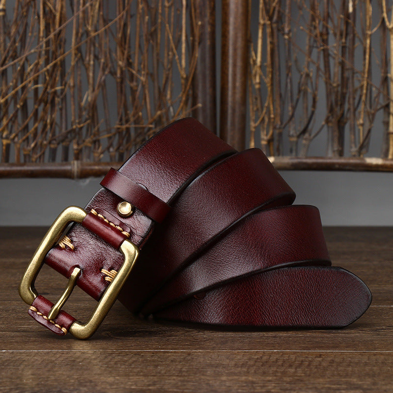 Men's Premium First Layer Cowhide Retro Brass Buckle Belt - Vintage Heritage