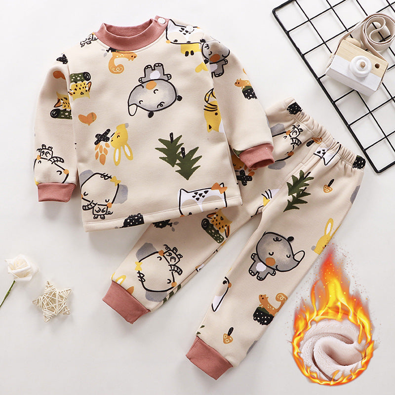 Ensemble de sous-vêtements thermiques épais en velours pour enfants Plus
