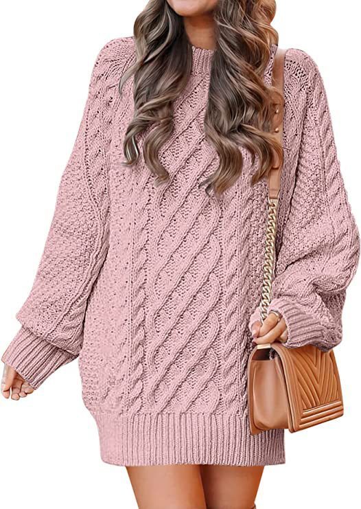 Indulge in the Luxe: Women's Round Neck Long Sleeve Twisted Knitted Mid-length Dress Sweater