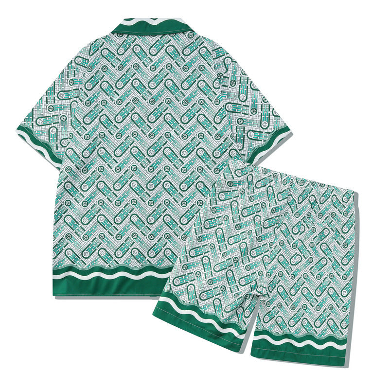 European And American Digital Printing Abstract Shirt Set