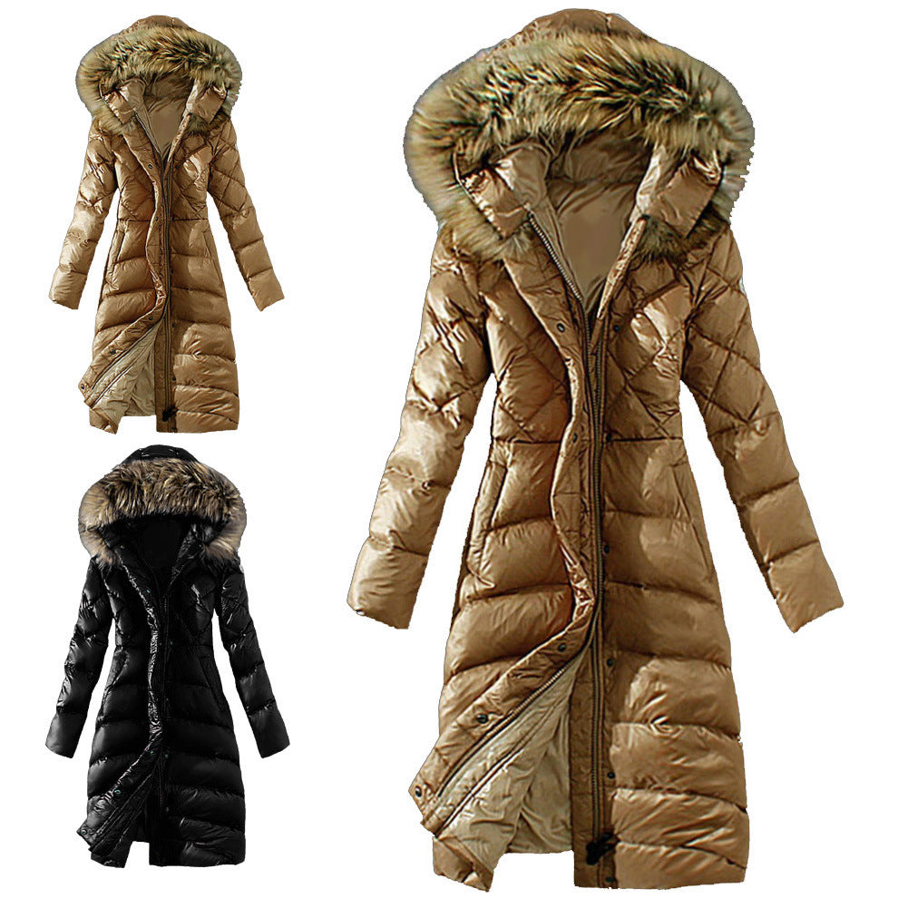 New Style Slim Down Coat With Large Fur Collar Imitation Raccoon - Luxurious Statement Premium Elegant Sophisticated