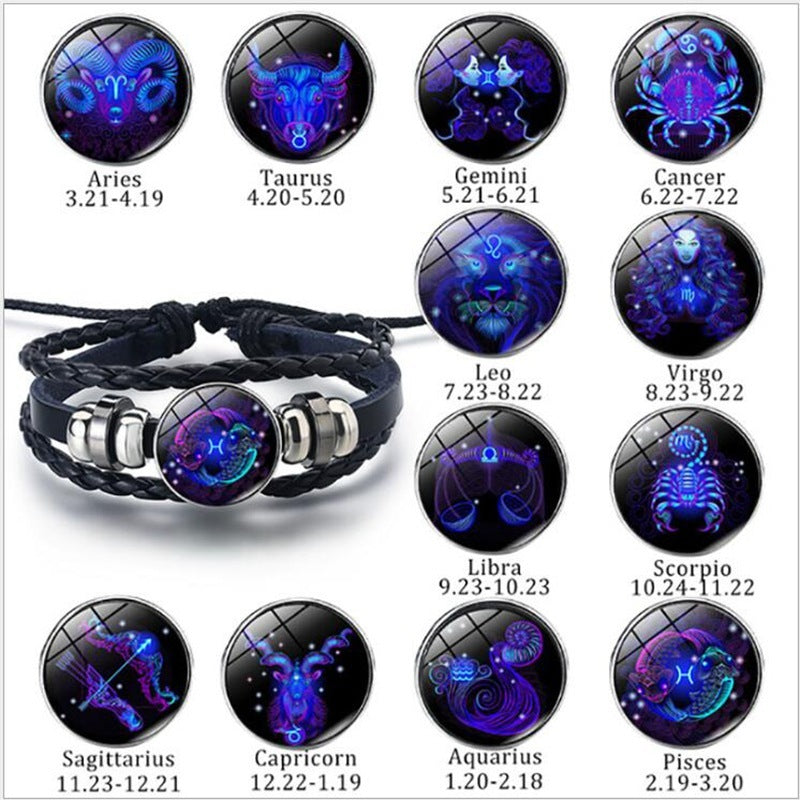 12 Constellations Luminous Armband Mode Nattlampa Punk Style Starry Sky Armband För Män Kvinnor Barn