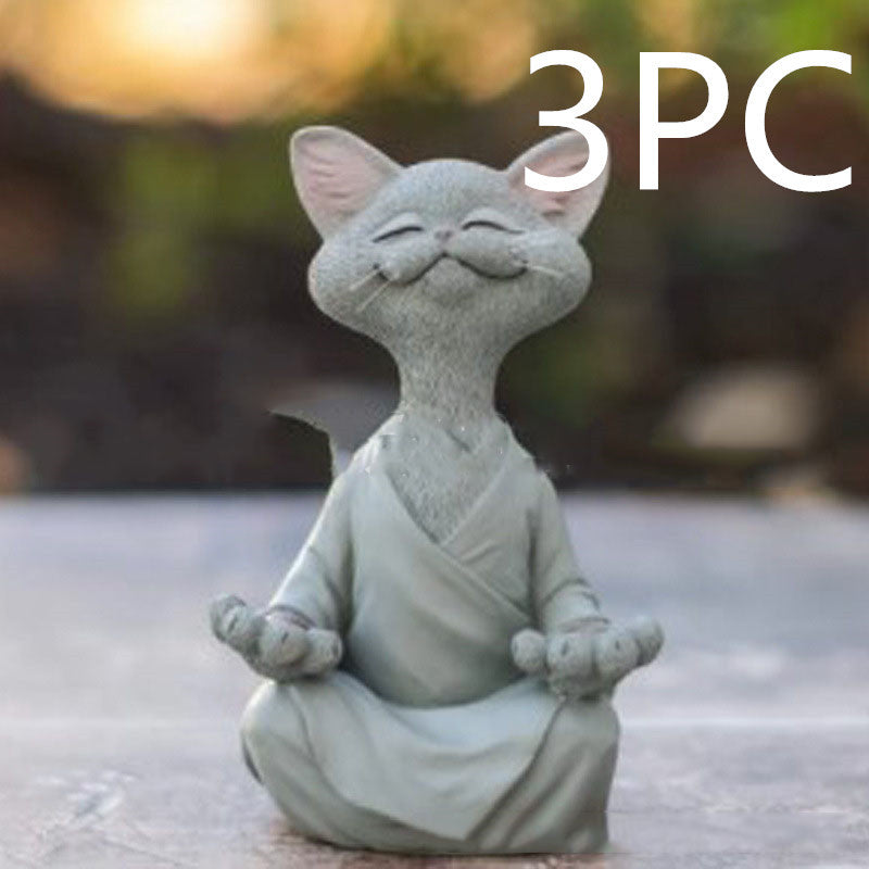 Sunday Meditation - Whimsical Black Buddha Cat Figurine