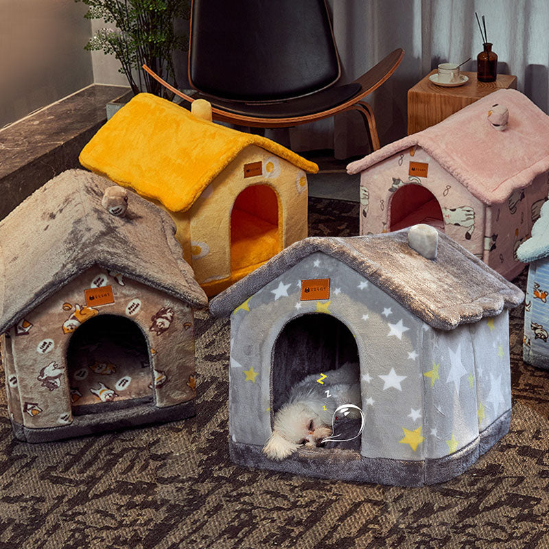 Hopfällbart hundhus Husdjur Kattsäng Vinter Hundvilla Sleep Kennel Avtagbart bo Varmsluten grottsoffa Husdjurstillbehör