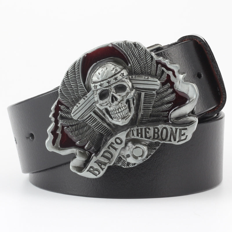 Men's Casual Skull Decorative Two-Layer Cowhide Belt - Rebellious Style