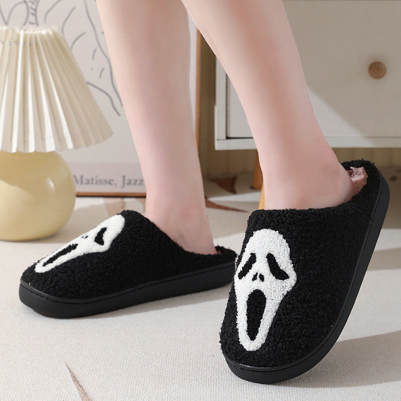 Halloween Skull Print Slippers - Spooky Winter Shoes - Gothic Collection