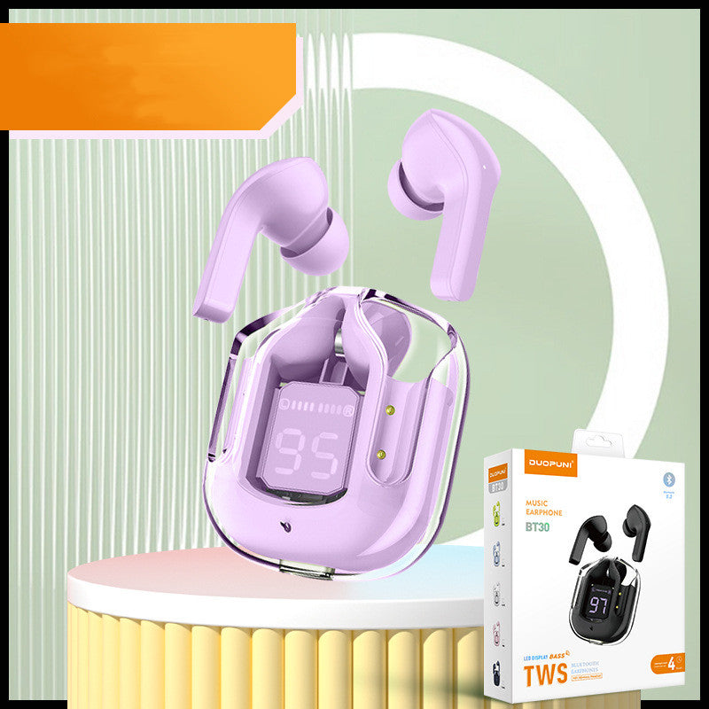 Nytt Mini Transparent trådlöst Bluetooth Headset Digital Display ENC brusreducering True Wireless Sports Music