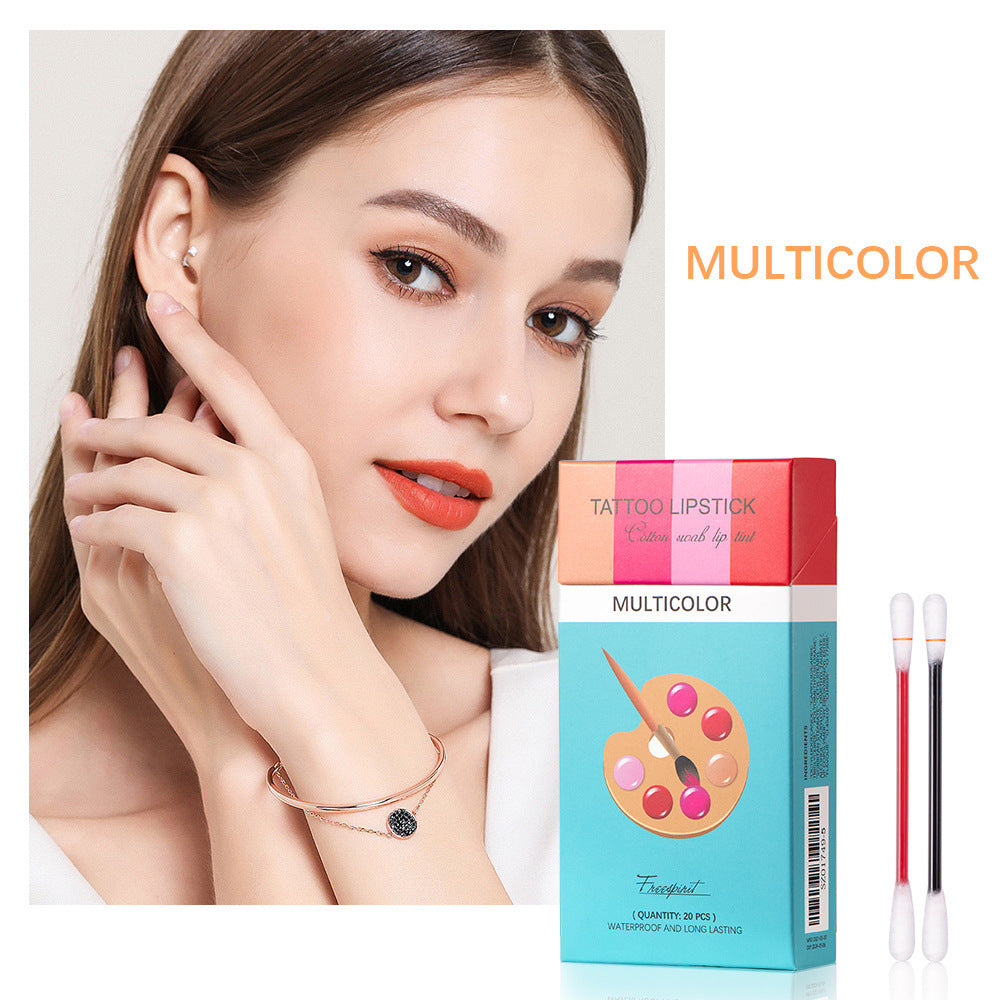 20 Pcs Set Cotton Swab Lipstick for Outdoor Portable Lipstick Cosmetic Waterproof Case Durable Long Cigarette Liquid Lipstick