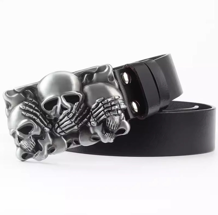 Men's Casual Skull Decorative Two-Layer Cowhide Belt - Rebellious Style