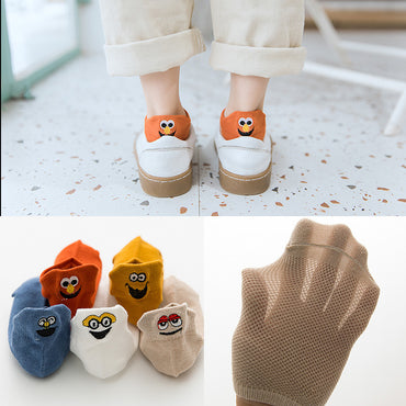 Chaussettes en maille pour enfants, chaussettes de bateau brodées de dessin animé pour enfants, émoticônes