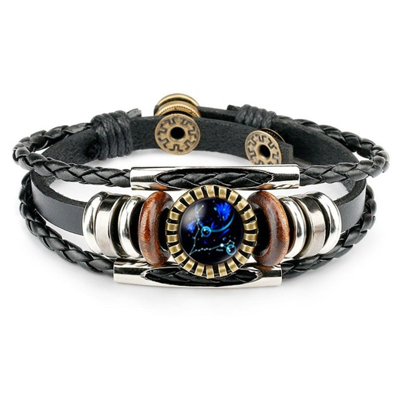 Stjärnteckenarmband för kvinnor och män, 12 stjärnbilder, pärlbesatta handvävda PU-läderarmband