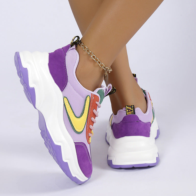 Sneakers i blandad färg för kvinnor Mode Casual Lättvikts tjockbottna löparsportskor