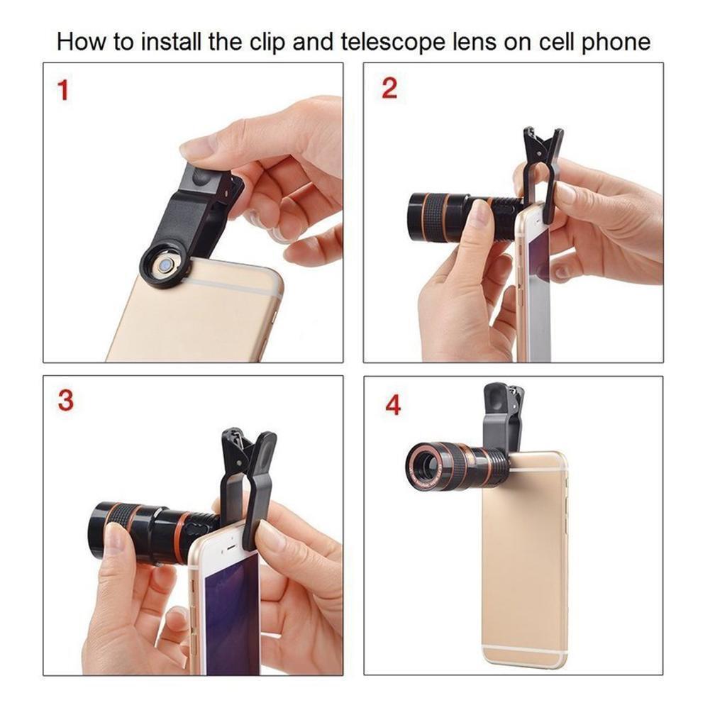 HD 8X Clip On Optisk Zoom Teleskop Kameralins För Universal Mobiltelefon