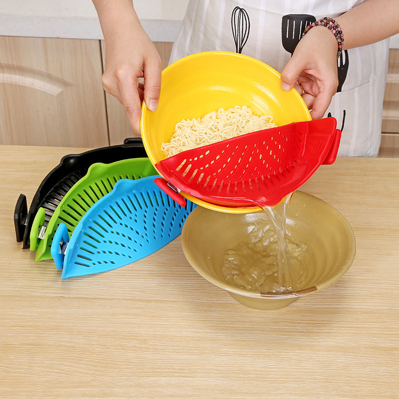 Silikon clip-on gryta skål tratt olja siivare Creative Rice Tvättning Colander för dränering vätska Passar alla gryta storlek.