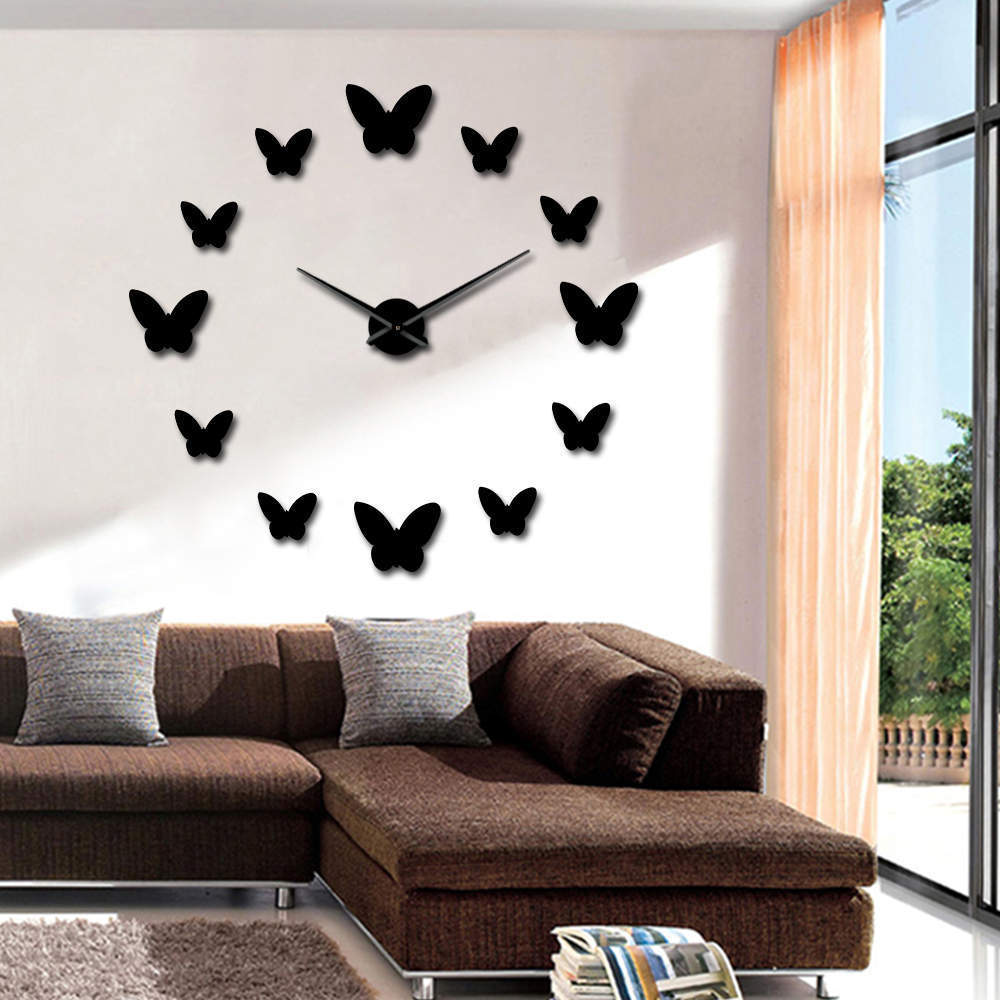 Horloge murale miroir 3D papillon, salon chambre à coucher, décoration de la maison, grande horloge