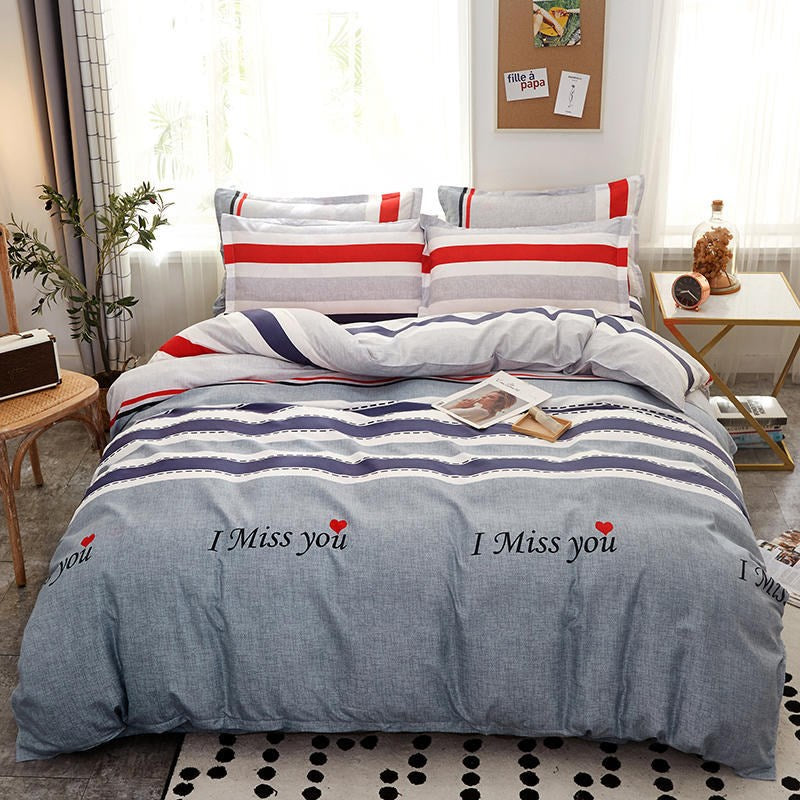 Cover Set Säng Bomull Quilt Sänglakan Sängkläder Täcke Monterad