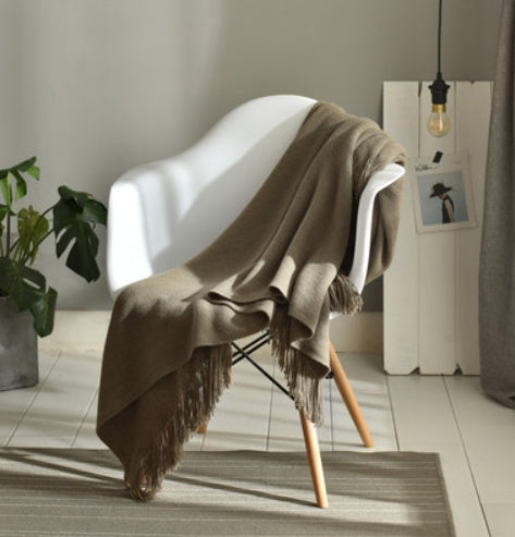 Sunday Cozy Fringed Knitted Blanket