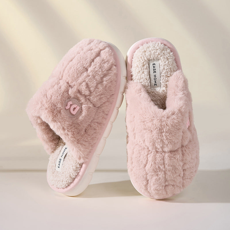 Warm Winter Plush Slippers for Women - Non-slip, Thick-soled, Fluffy - Indoor/Bedroom Soft Solid House Shoes
