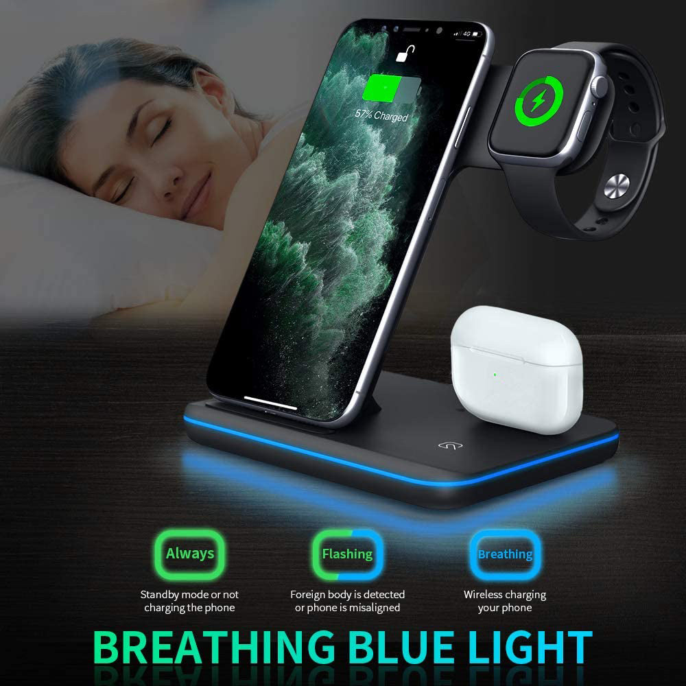 3-in-1 Wireless Charger Stand - Compatible with Phone, Watch & AirPods