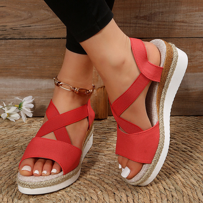 Women's Cross-Strap Platform Gladiator Wedge Sandals - Hemp Heel