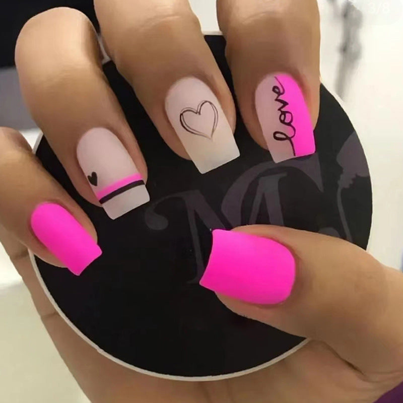 Valentine's Day Love Pattern Press-On Nails - Magenta ABS | European American Style