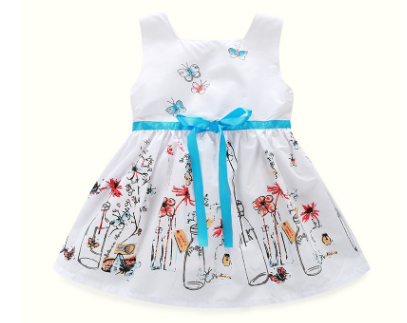 Little Girl White Floral Butterfly Skirt Baby Dress Princess