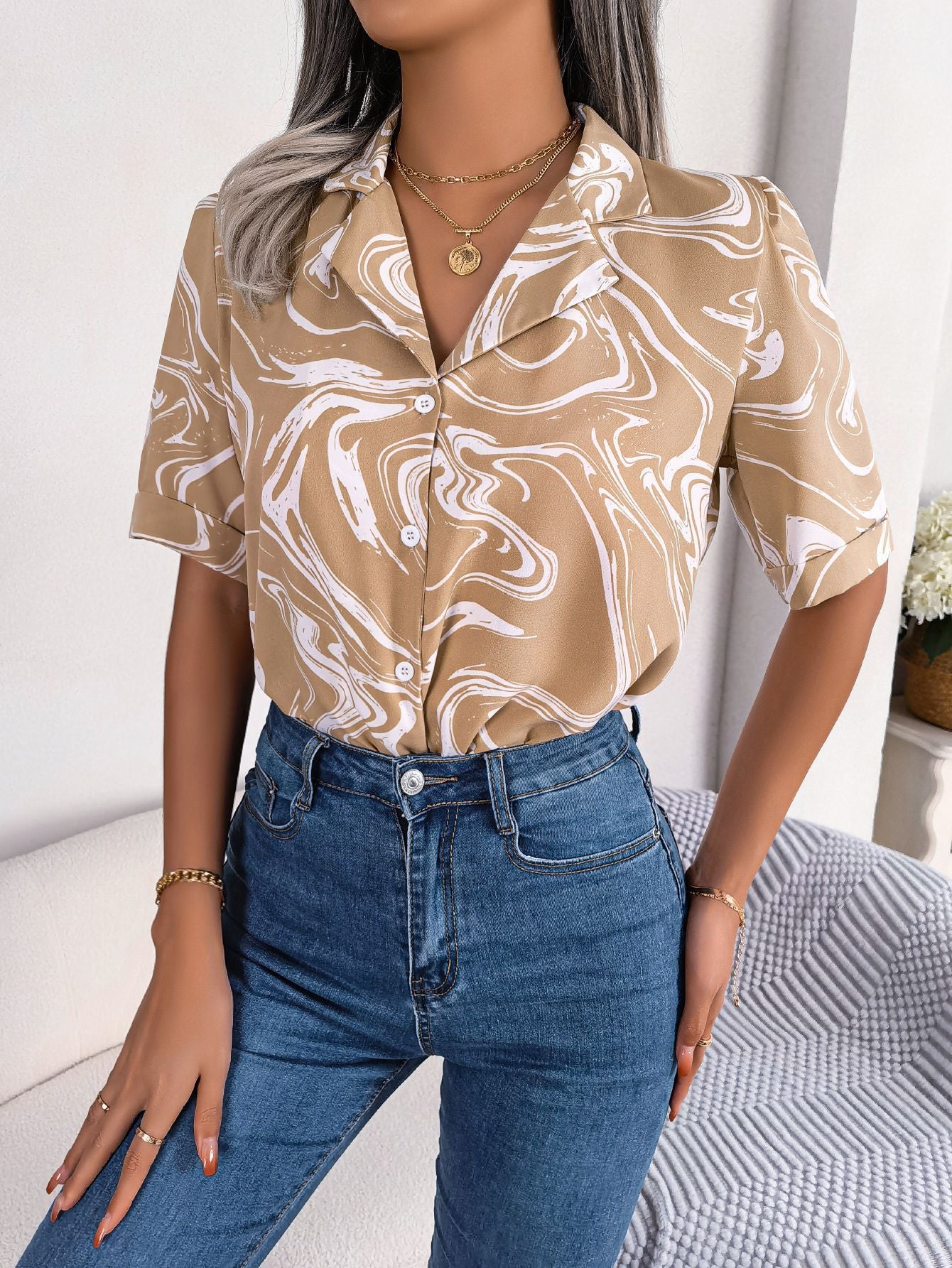 Tie Dye Printed Short Sleeve Shirt - Summer Casual Wear