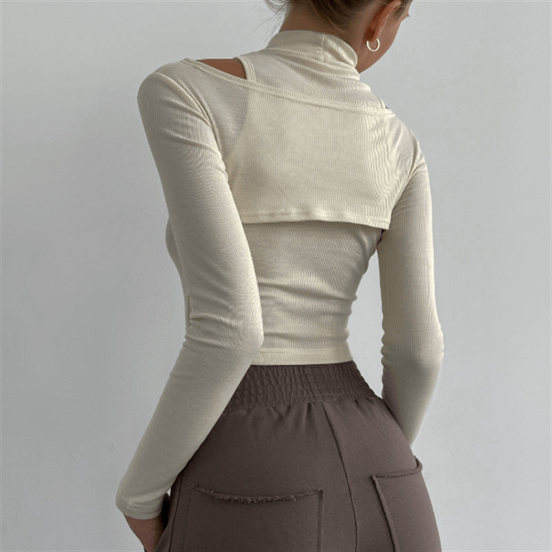 High-necked Vest T-shirt Two-piece Crop Tops - Stylish & Comfortable