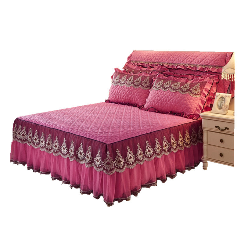 Quiltad Spets Bed Kjol Bed Liner