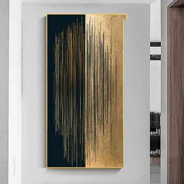 Peinture sur toile avec lignes dorées noires et minimalistes modernes, décor de galerie de maison