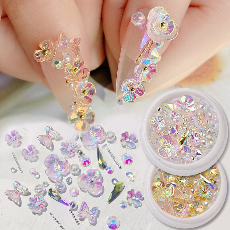 Flower Butterfly Nail Sequins - Ice Through Design | 15g Nail Art Decoration